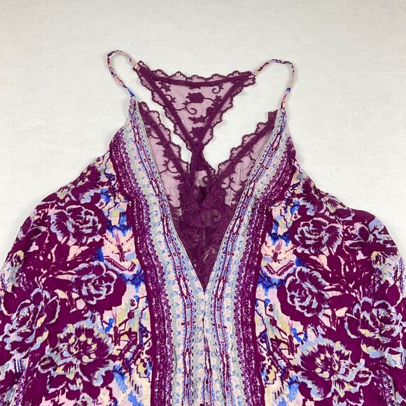 Free People Lace Tank Top  Floral Flowy V-Neck Racerback Boho Festival Shirt S - Picture 3 of 11
